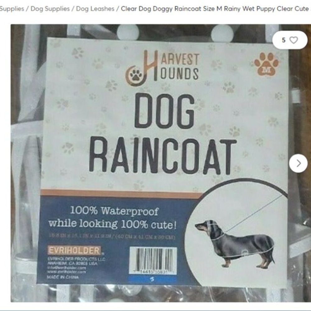 Clear Dog Doggy Raincoat Size M Rainy Wet Puppy Clear Cute Jacket Coat Dry Pooch